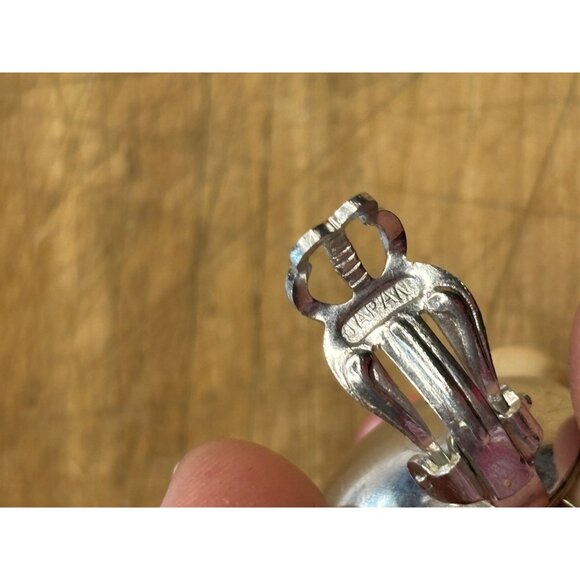 Vintage Japan Cluster Clip-On Earrings Pink & Orange Faux Pearls Flower Design W - Picture 6 of 7